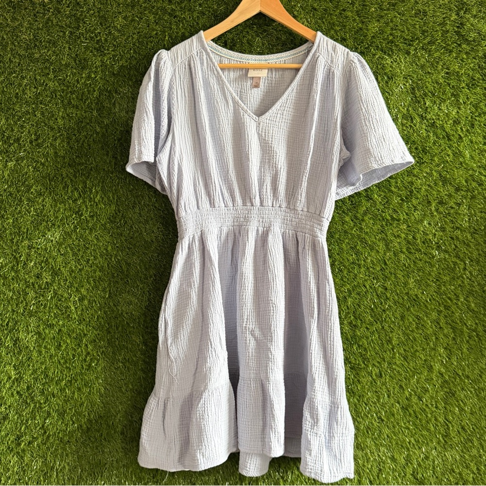 Knox Rose Crinkle V-Neck Mini Dress Light Blue